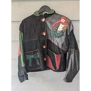 Vintage Grownbeans Jacket Womens Medium Suede Leather Art Face 80s Abstract Rare